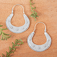 Sterling silver hoop earrings, 'Charra' - Hand Crafted Sterling Silver Hoop Earrings