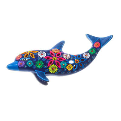 Floral Ceramic Dolphin Wall Accent - Flowered Dolphin | NOVICA