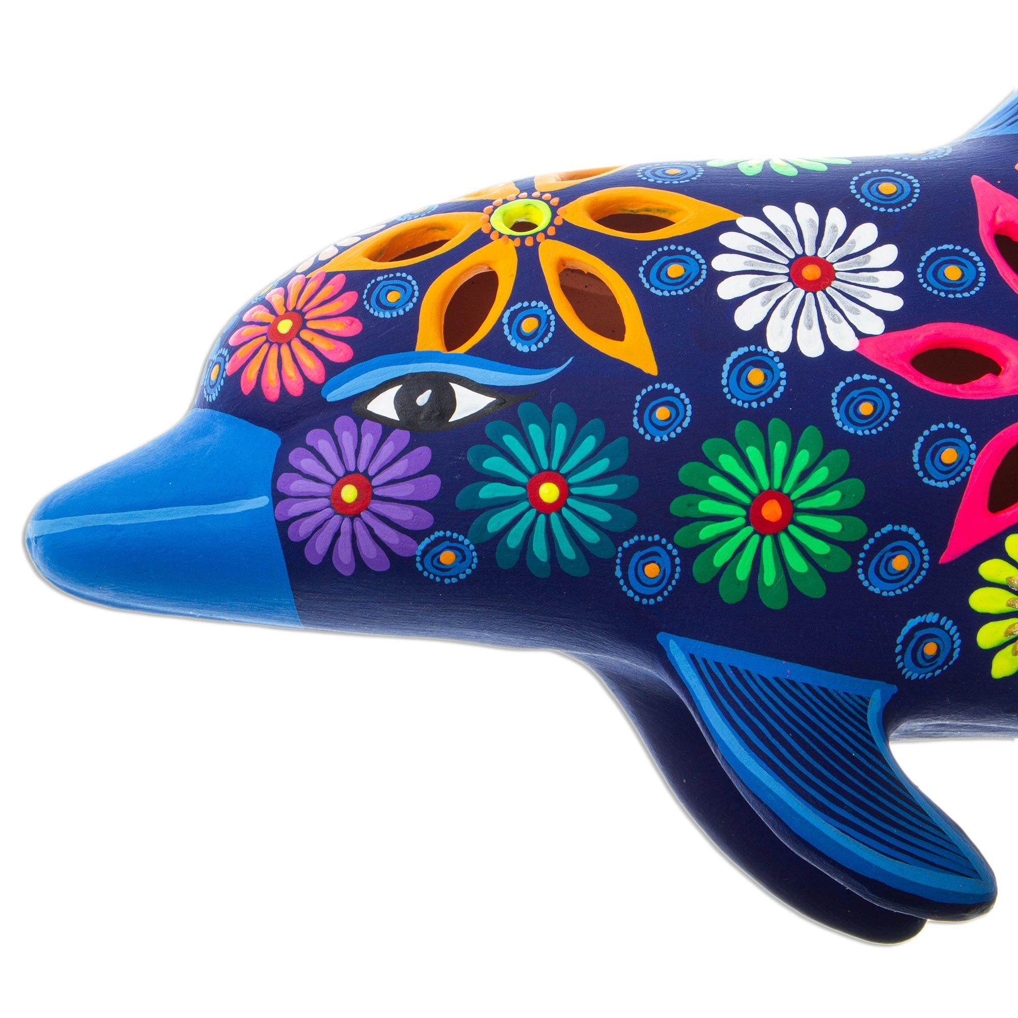 Floral Ceramic Dolphin Wall Accent - Flowered Dolphin | NOVICA