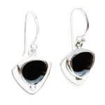 Obsidian dangle earrings, 'Taxco Triad' - Obsidian and 950 Taxco Silver Earrings