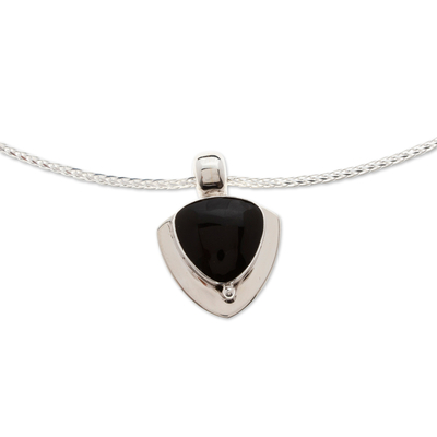 Obsidian pendant necklace, 'Taxco Triad' - Handmade Obsidian Pendant Necklace in 950 Silver