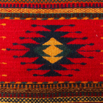 Flächenteppich aus zapotekischer Wolle, 'Diamantenwald'. - Bunt gewebter Woll-Flächenteppich