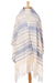 Cotton Shawl, 'Oaxacan Rhythm in Sapphire' - Hand Woven All Cotton Rebozo in Blue and Off-White
