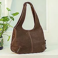 Bolso hobo de cuero, 'Café Urbano' - Bolso Hobo de Cuero Marrón Café de México