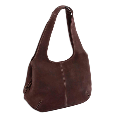 Coffee Brown Leather Hobo Bag from Mexico