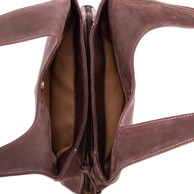 Hobo-Handtasche aus Leder - Kaffeebraune Hobo-Tasche aus Leder aus Mexiko