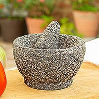 Artisan Hand Crafted Basalt Molcajete and Tejolote,'Tradition'
