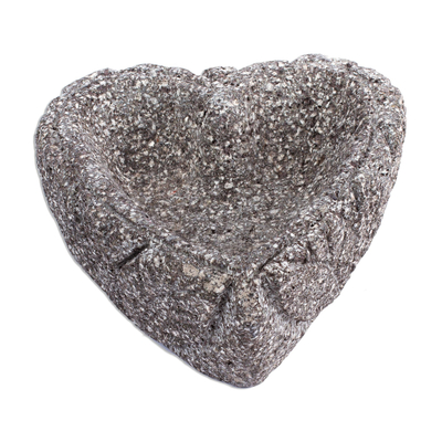 Basalt bowl, 'Tradition of the Heart' - Heart Shaped Stone Bowl from Mexico