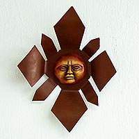 Steel and ceramic wall art, 'Solar Knight' - Modern Steel and Ceramic Mexican Sun Wall Sculpture Art