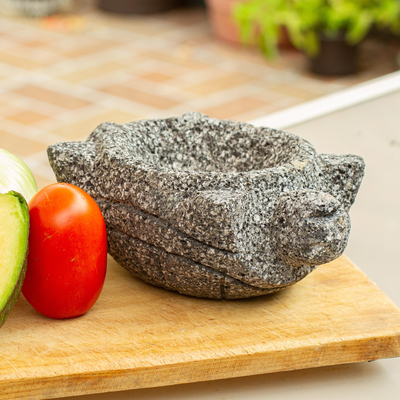 Basalt molcajete, 'Turtle Tradition II' - Turtle Shaped Traditional Mexican Mortar and Pestle Set