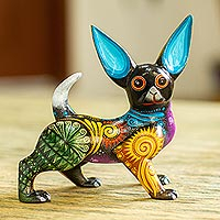 Wood alebrije sculpture, Black Chihuahua