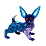 Wood alebrije sculpture, 'Blue Chihuahua' - Hand Painted Blue Chihuahua Alebrije