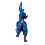 Wood alebrije sculpture, 'Blue Chihuahua' - Hand Painted Blue Chihuahua Alebrije