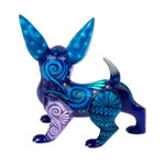 Wood alebrije sculpture, 'Blue Chihuahua' - Hand Painted Blue Chihuahua Alebrije