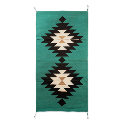 Wool area rug, 'Diamonds and Jade' (2.5x5) - Hand Woven Natural Dyes Area Rug (2.5x5)