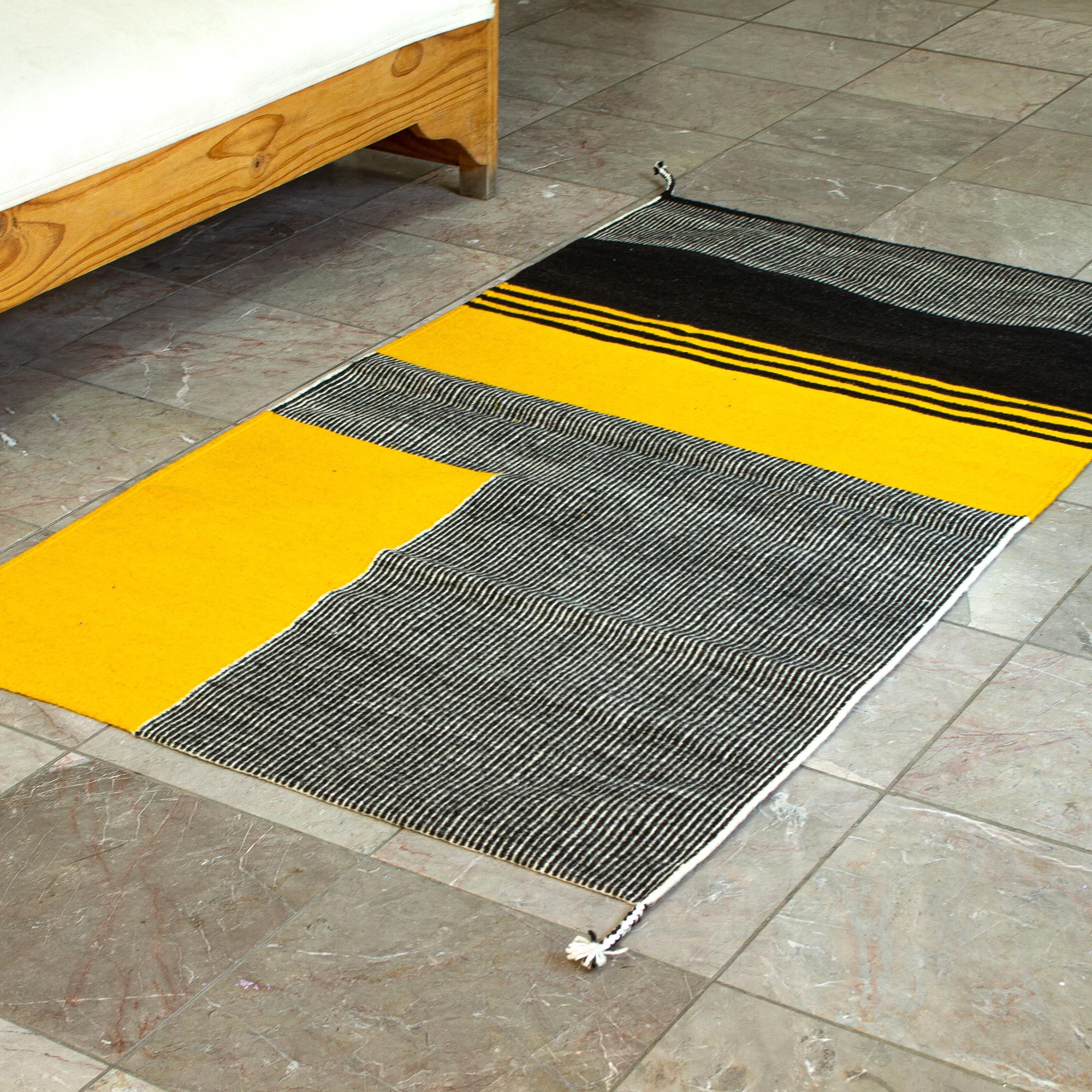Bold Yellow and Black Area Rug (2.5x5) Crosswalk NOVICA