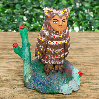Ceramic nahual sculpture, 'Owl Man' - Owl Man Nahual Ceramic Sculpture