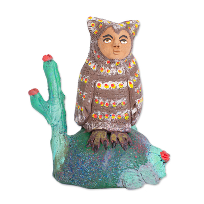 Escultura nahual de cerámica - Escultura cerámica nahual hombre búho