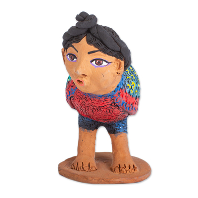 Ceramic nahual sculpture, 'Big Owl Woman' - Hand Crafted Nahual Sculpture of Owl Woman