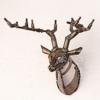 Recycled auto parts wall sculpture, 'Deer Mount' - Eco-Friendly Recycled Auto Parts Deer Wall Sculpture