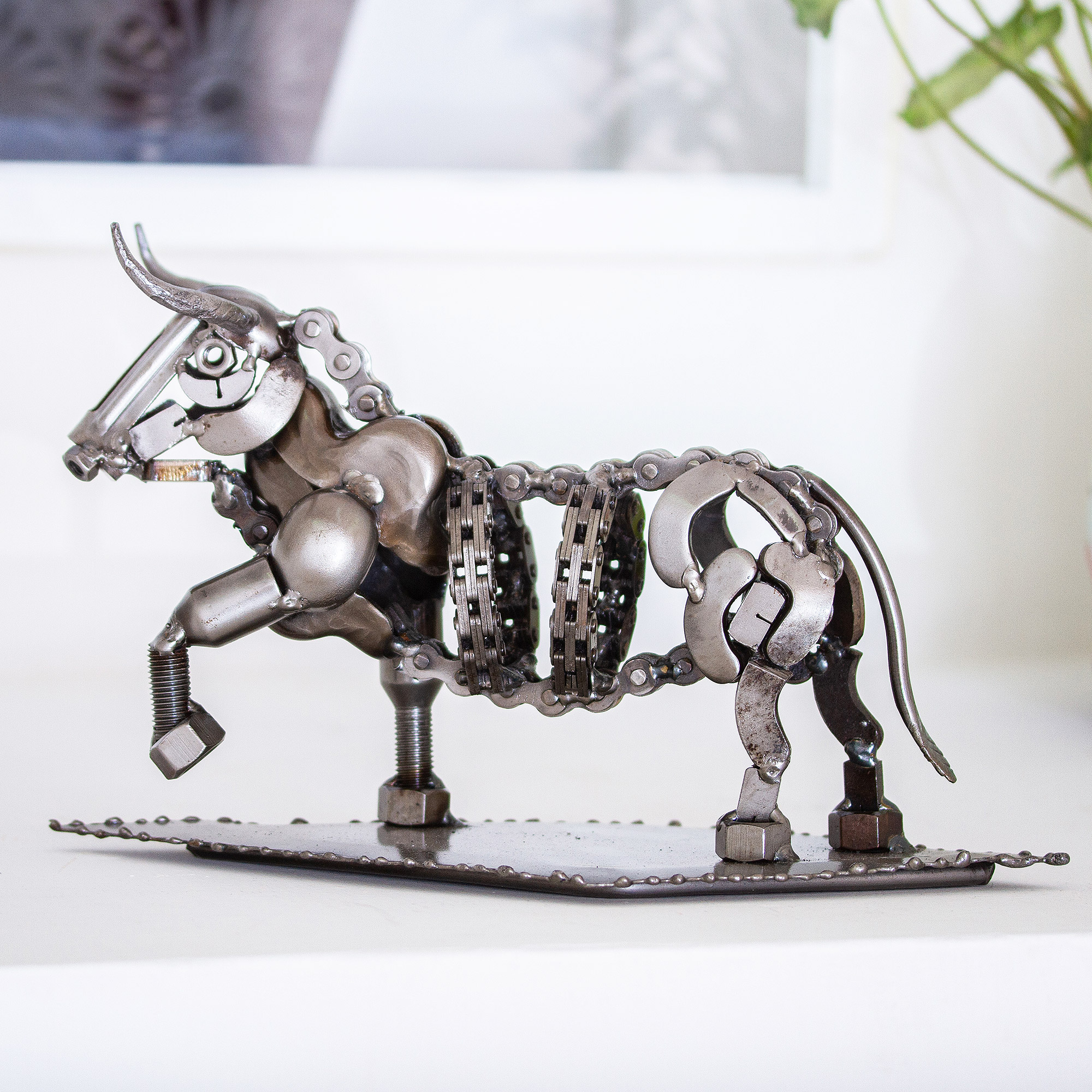 Rustic Recycled Metal Bull Sculpture - Rustic Bull | NOVICA