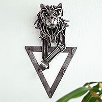 Recycled auto parts coat and key rack, 'Lion Guard' - Eco-Friendly Recycled Lion Coat or Key Rack