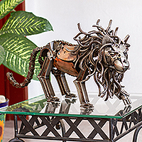 Recycled auto parts sculpture, Prowling Lion