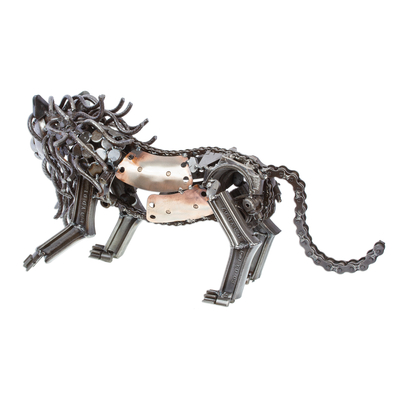 Recycled auto parts sculpture, 'Prowling Lion' - Rustic Recycled Metal Lion Sculpture