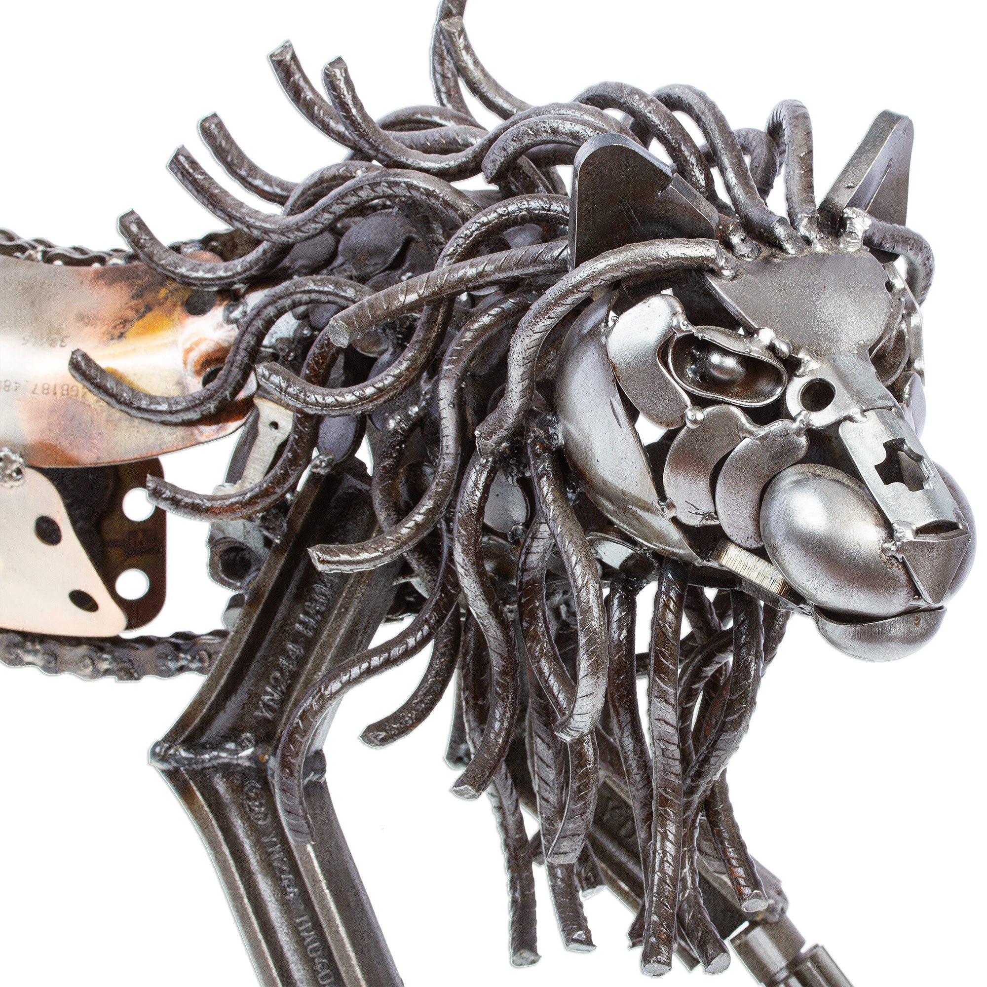 Rustic Recycled Metal Lion Sculpture Prowling Lion NOVICA
