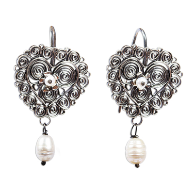 Cultured Pearl Sterling Silver Filigree Earrings