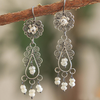 Cultured pearl filigree chandelier earrings, Vintage Beauty
