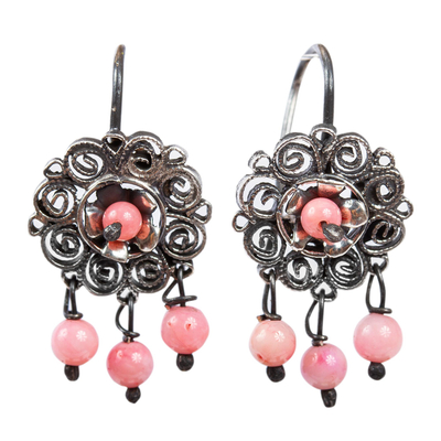 Pink Crystal Beaded Chandelier Earrings