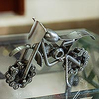 Recycled auto parts sculpture, 'Rustic Dirt Bike' - Handmade Rustic Dirt Bike Statuette