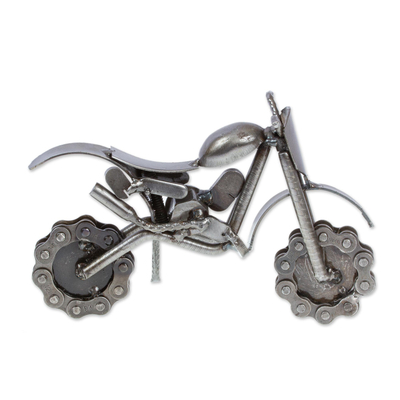 Recycled auto parts sculpture, 'Rustic Dirt Bike' - Handmade Rustic Dirt Bike Statuette