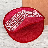 Cotton tortilla holder, 'Oaxacan Chili' - Chili Red Cotton Tortilla Holder from Oaxaca