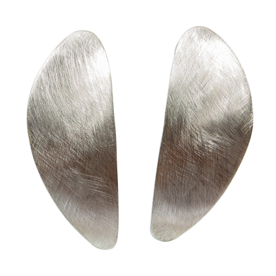 Sterling silver drop earrings, 'Taxco Petals' - Petal-Shaped Brushed Taxco Silver Drop Earrings
