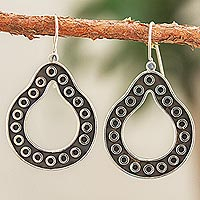 Sterling silver dangle earrings, 'Taxco Darkness' - Oxidized and Polished Taxco Silver Dangle Earrings