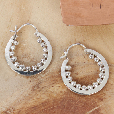 Sterling silver hoop earrings, 'Taxco Marquee' - Hand Crafted Taxco Silver Hoop Earrings