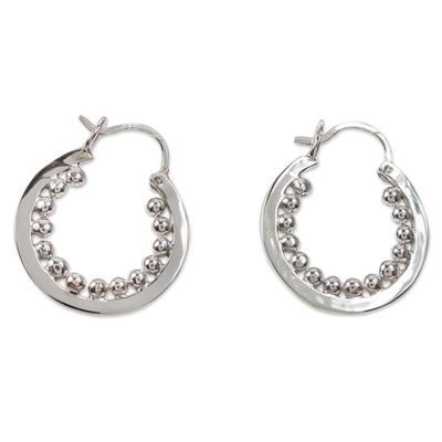 Sterling silver hoop earrings, 'Taxco Marquee' - Hand Crafted Taxco Silver Hoop Earrings