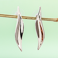 Sterling silver drop earrings, Slender Leaf