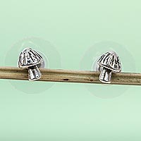 Sterling silver stud earrings, 'Taxco Mushrooms' - Mushroom Shaped Taxco Silver Stud Earrings