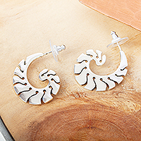 Sterling silver half-hoop earrings, 'Taxco Nautilus' - Taxco Sterling Silver Nautilus Half-Hoop Earrings