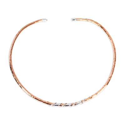 Hammered Copper and Sterling Silver Collar Necklace