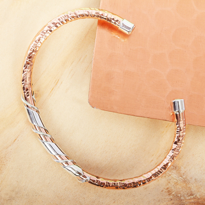 Copper and sterling silver cuff bracelet, 'Taxco Mix' - Slender Copper and Sterling Silver Cuff Bracelet