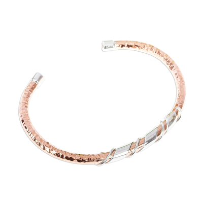 Slender Copper and Sterling Silver Cuff Bracelet
