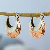 Featured review for Sterling silver and copper hoop earrings, Taxco Mix