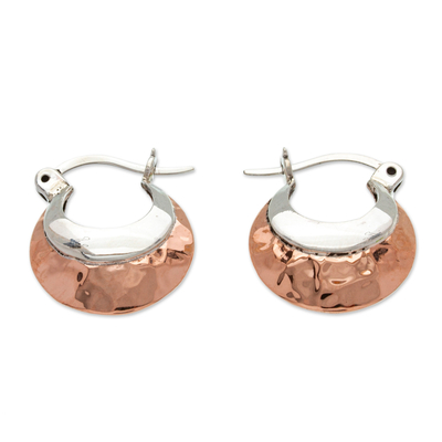 Sterling silver and copper hoop earrings, 'Taxco Mix' - Hoop Earrings with Sterling Silver and Copper