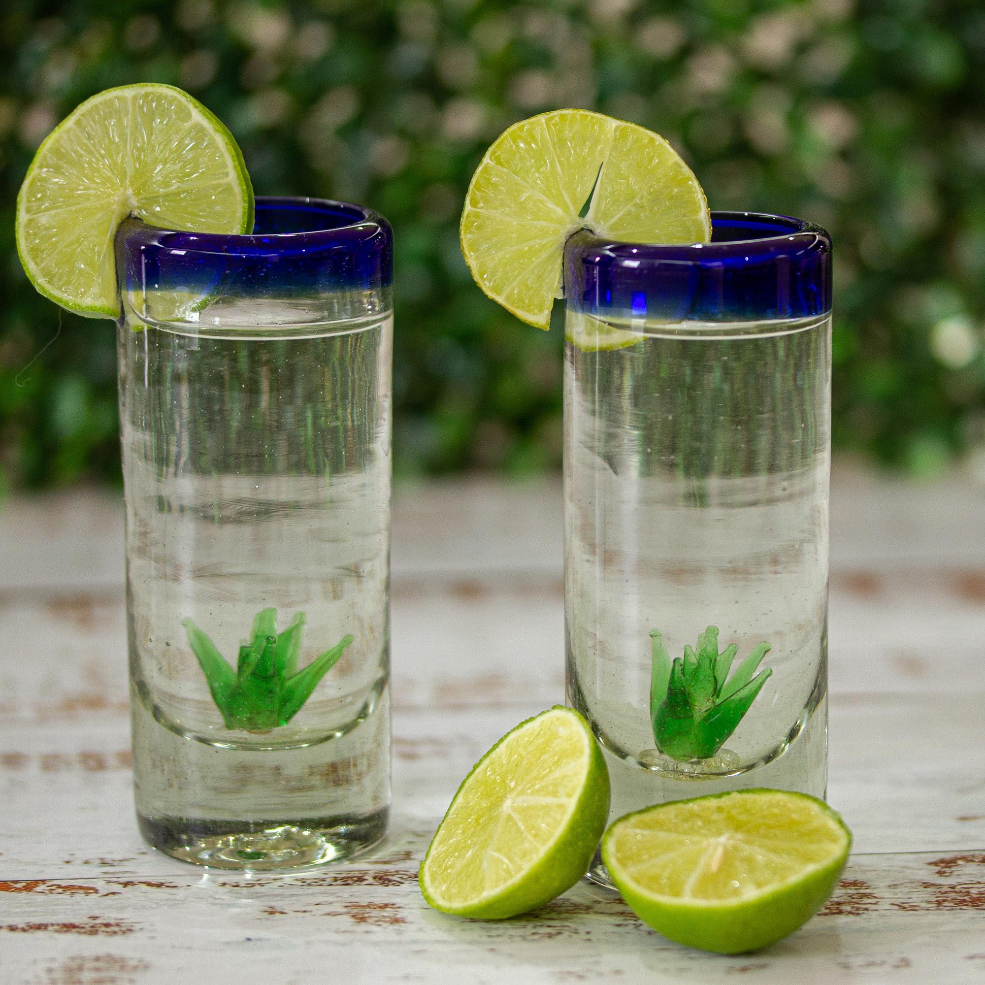 Hand Blown Tequila Glasses with Agave Set of 6 Agave NOVICA