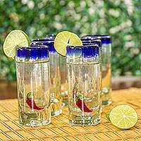 Blown glass tequila glasses, 'Chili' (set of 6) - Chili Pepper Motif Tequila Glasses (Set of 6)