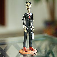 Ceramic sculpture, 'CEO Catrin' - Hand Crafted CEO Skeleton Sculpture